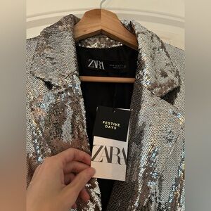 Zara Silver Sequin Blazer